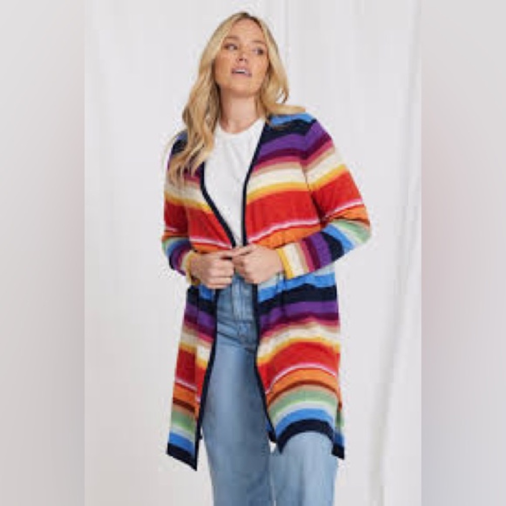 MINNIE ROSE Cashmere Multi Stripe Cardigan size XS pristine condition like new - Picture 4 of 11